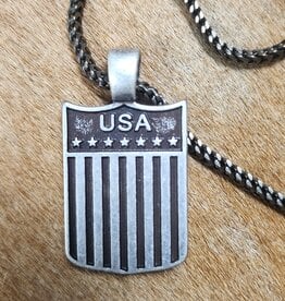 Mens 24" Matte Silver USA Flag Necklace