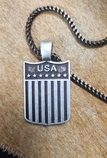 Mens 24" Matte Silver USA Flag Necklace