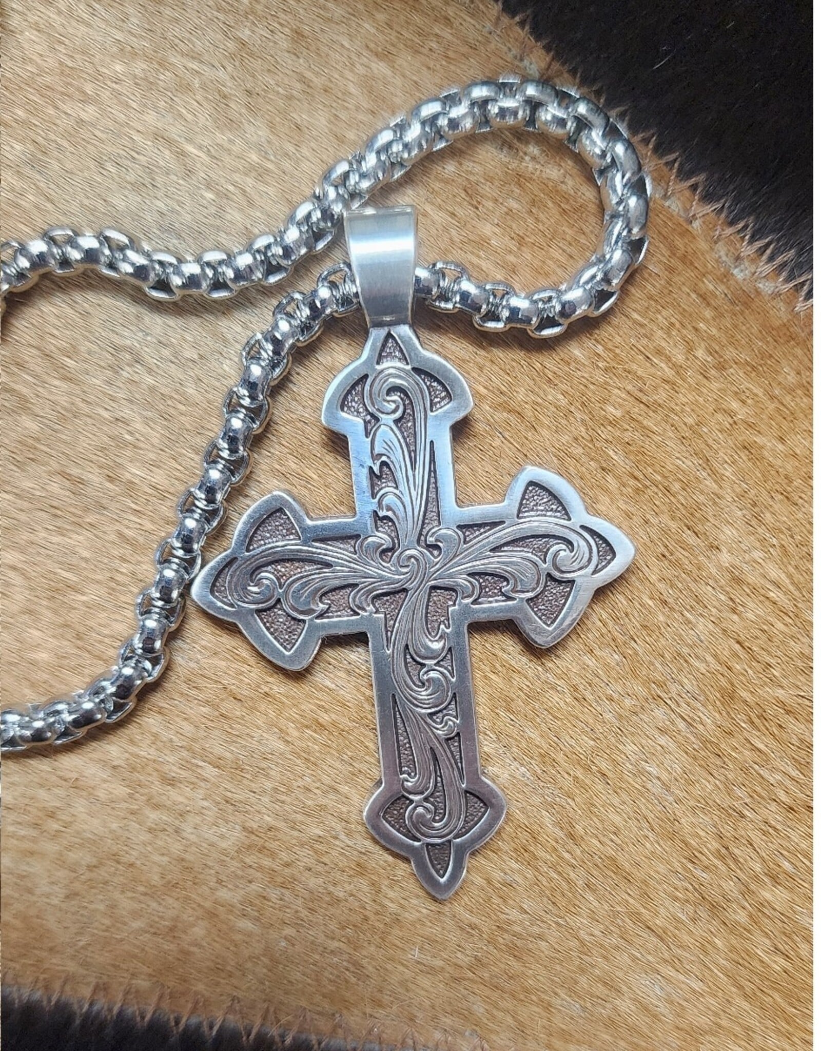 Mens 24" Filigree Cross Necklace