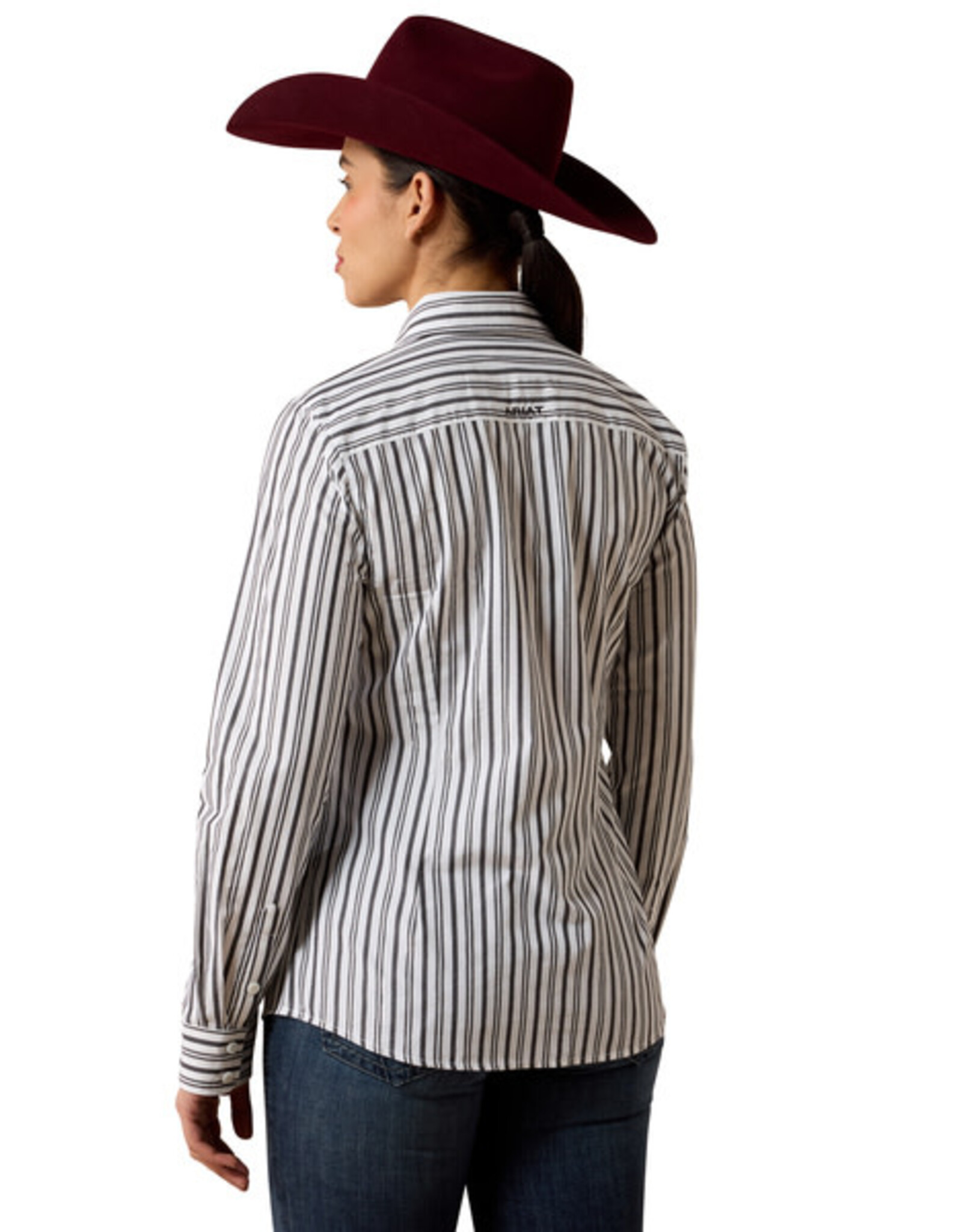 Ariat Womens Ariat Kirby Silver Metallic Black White Stripe Long Sleeve Button Western Arena Shirt