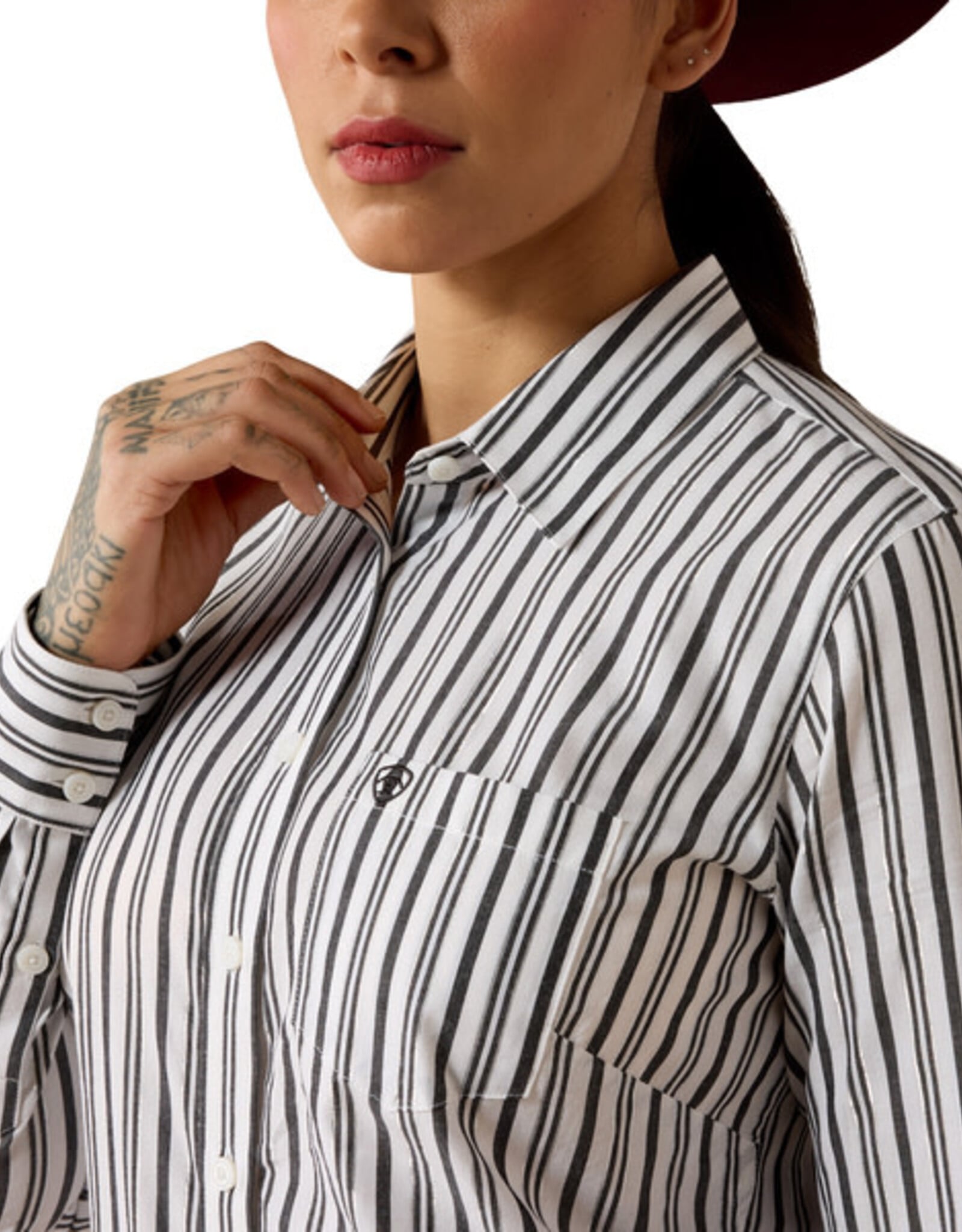 Ariat Womens Ariat Kirby Silver Metallic Black White Stripe Long Sleeve Button Western Arena Shirt