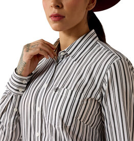 Ariat Womens Ariat Kirby Silver Metallic Black White Stripe Long Sleeve Button Western Arena Shirt