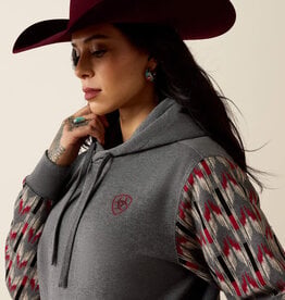 Ariat Womens Ariat Logo 2.0 Grey Red Aztec Block Pullover Hoodie