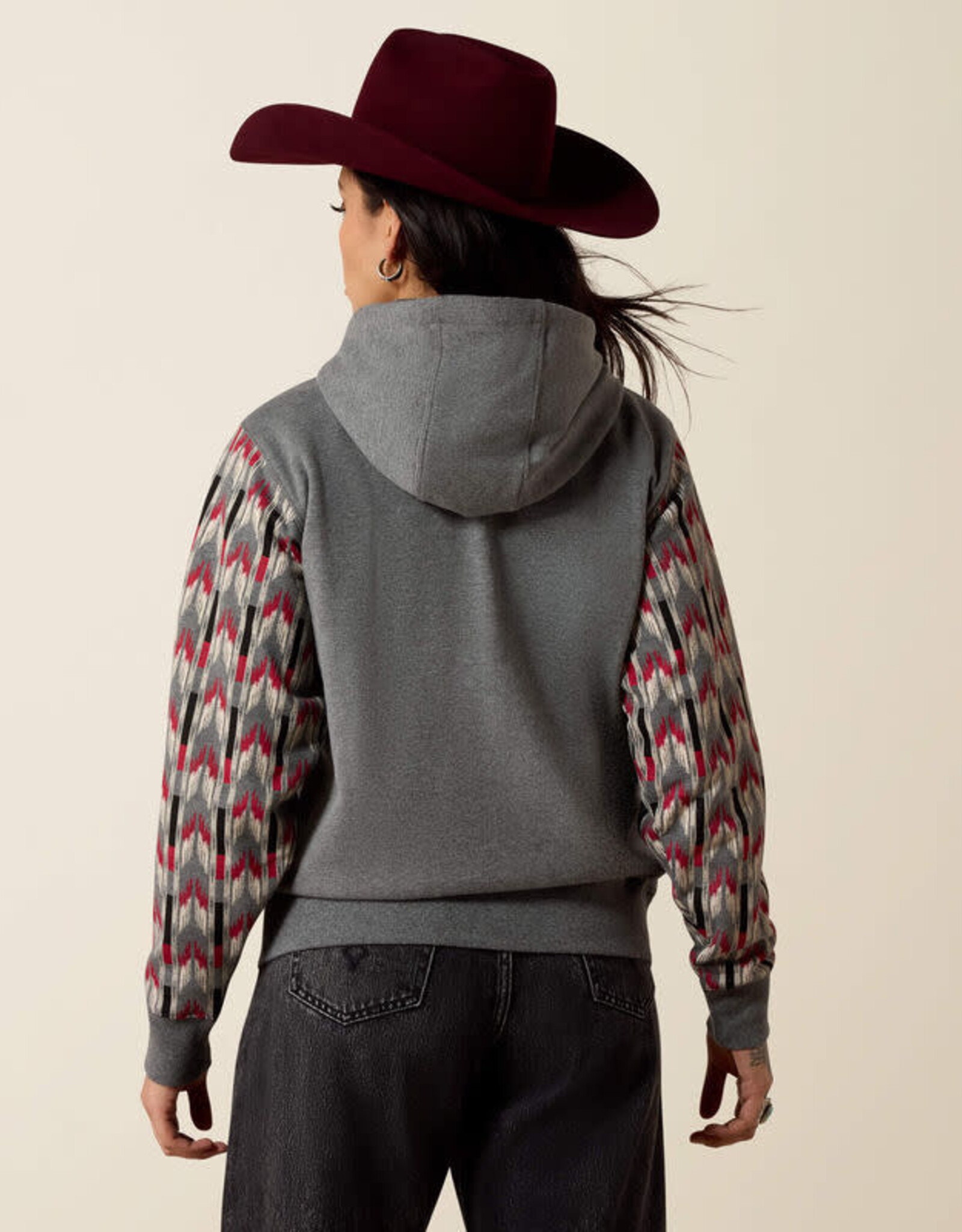 Ariat Womens Ariat Logo 2.0 Grey Red Aztec Block Pullover Hoodie