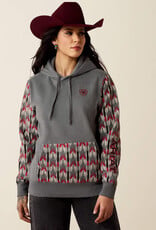 Ariat Womens Ariat Logo 2.0 Grey Red Aztec Block Pullover Hoodie