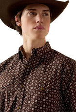 Ariat Mens Ariat Wrinkle Free Coffee Bean Mini Aztec Print Snap Western Shirt