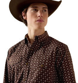 Ariat Mens Ariat Wrinkle Free Coffee Bean Mini Aztec Print Snap Western Shirt