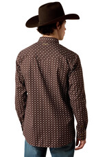 Ariat Mens Ariat Wrinkle Free Coffee Bean Mini Aztec Print Snap Western Shirt