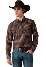 Ariat Mens Ariat Wrinkle Free Coffee Bean Mini Aztec Print Snap Western Shirt
