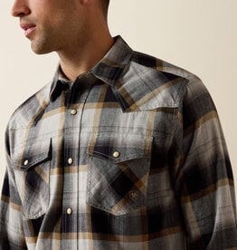 Ariat Mens Ariat Retro Heintz Grey Light Flannel Snap Western Shirt