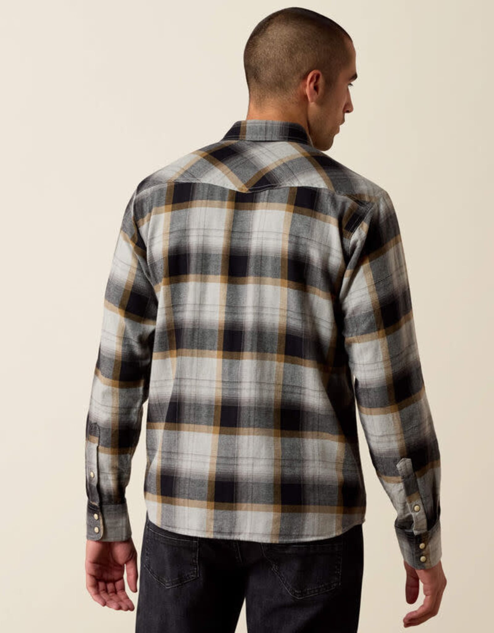 Ariat Mens Ariat Retro Heintz Grey Light Flannel Snap Western Shirt