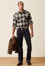 Ariat Mens Ariat Retro Heintz Grey Light Flannel Snap Western Shirt