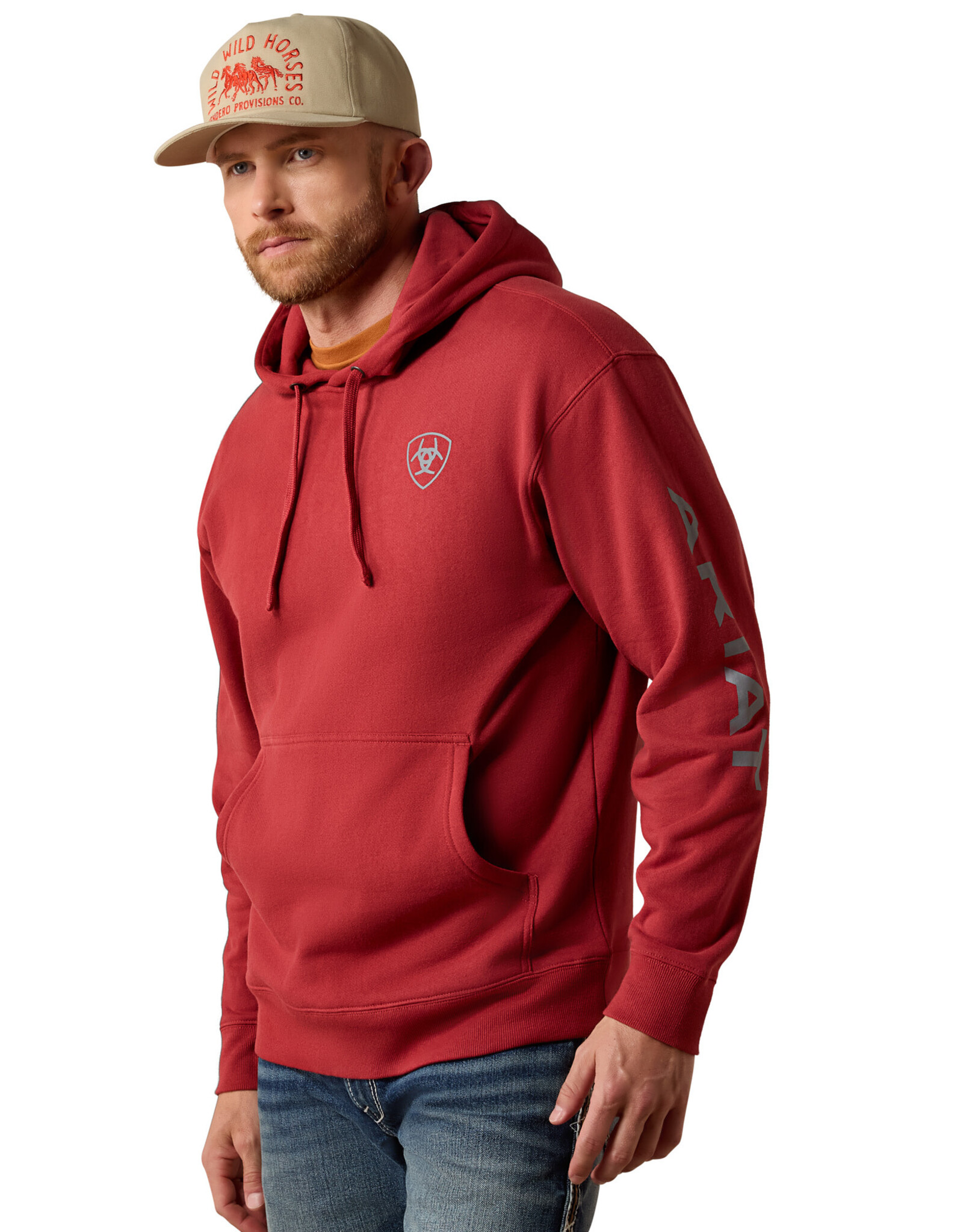 Ariat Mens Ariat Brick Red Logo Pullover Hoodie