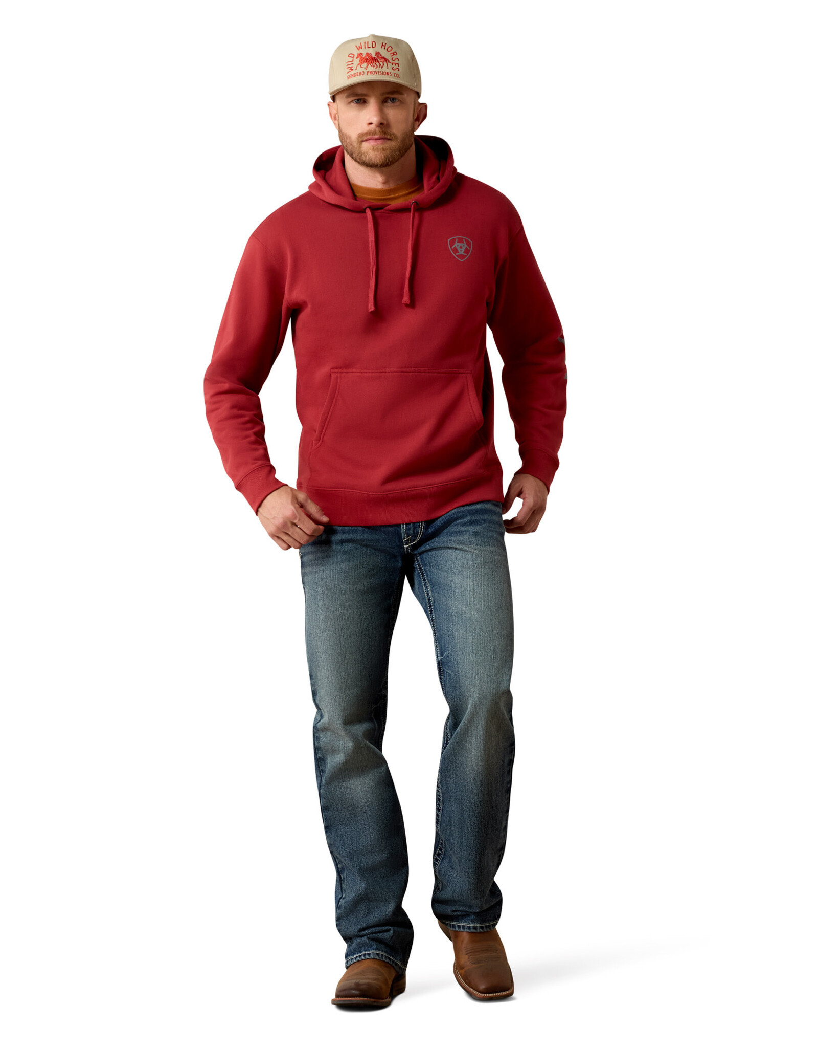 Ariat Mens Ariat Brick Red Logo Pullover Hoodie