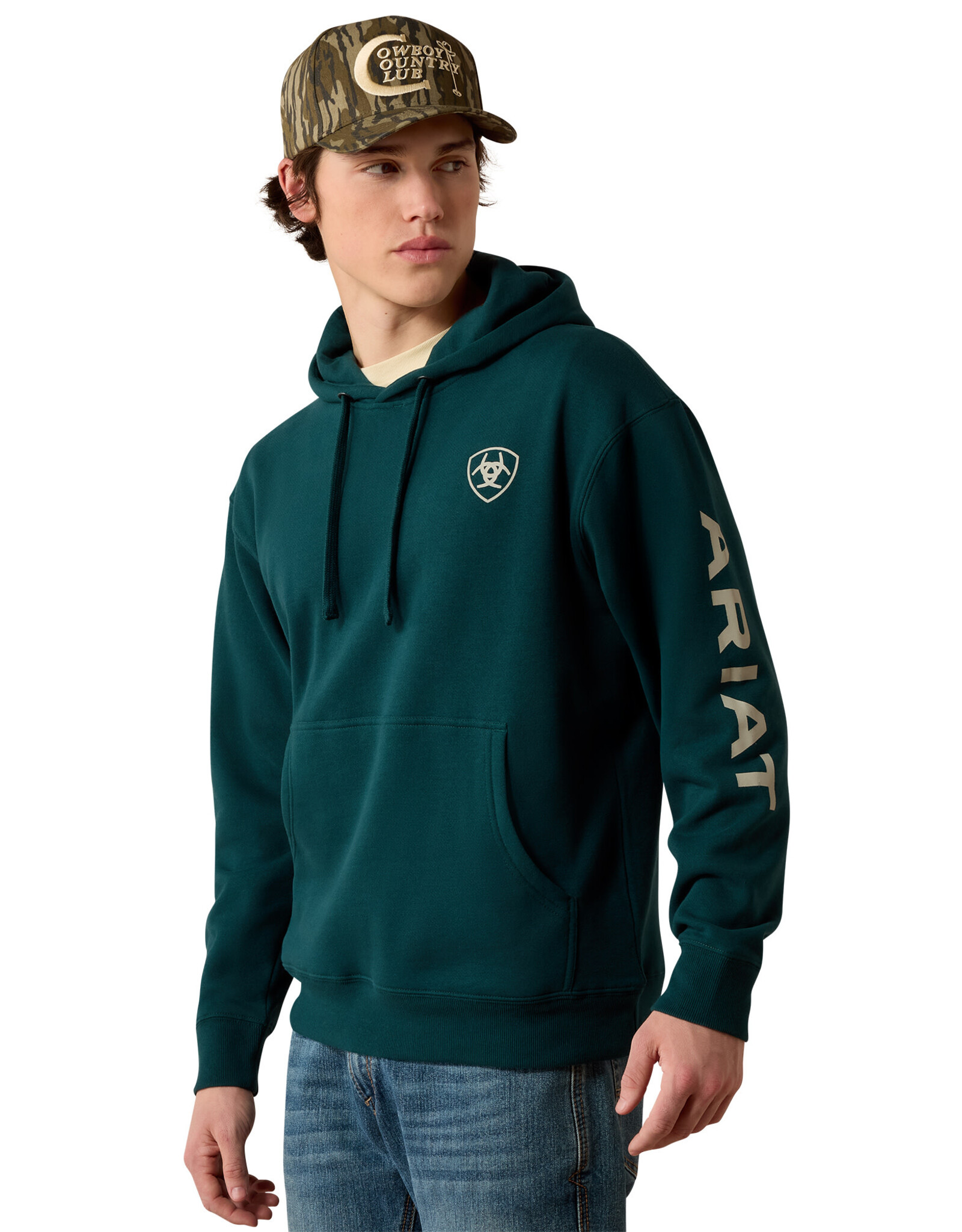 Ariat Mens Ariat Sea Moss Green Logo Pullover Hoodie