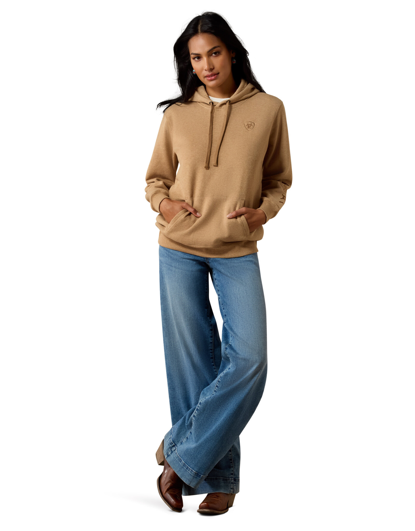 Ariat Womens Ariat Heather Khaki Logo Pullover Hoodie