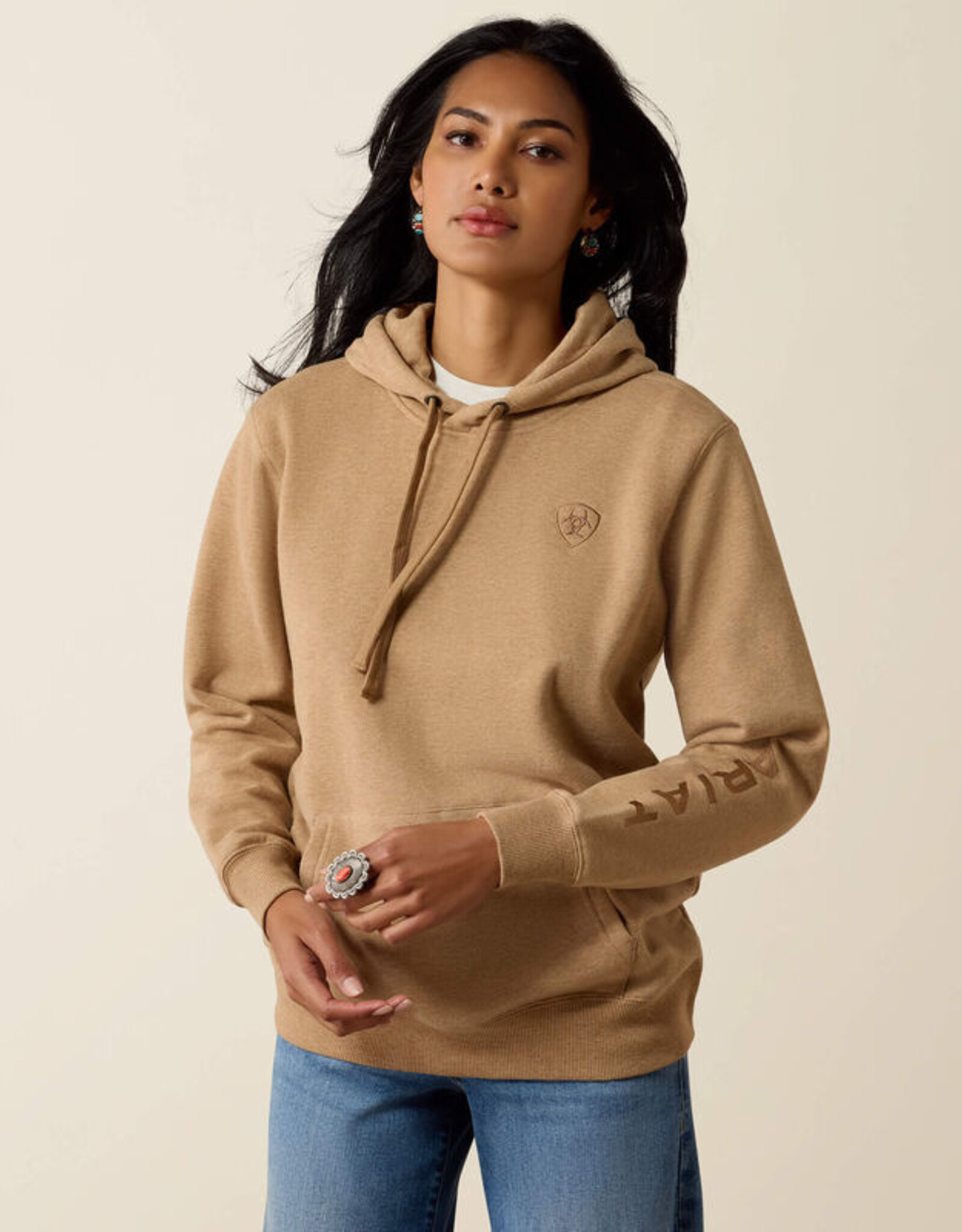 Ariat Womens Ariat Heather Khaki Logo Pullover Hoodie