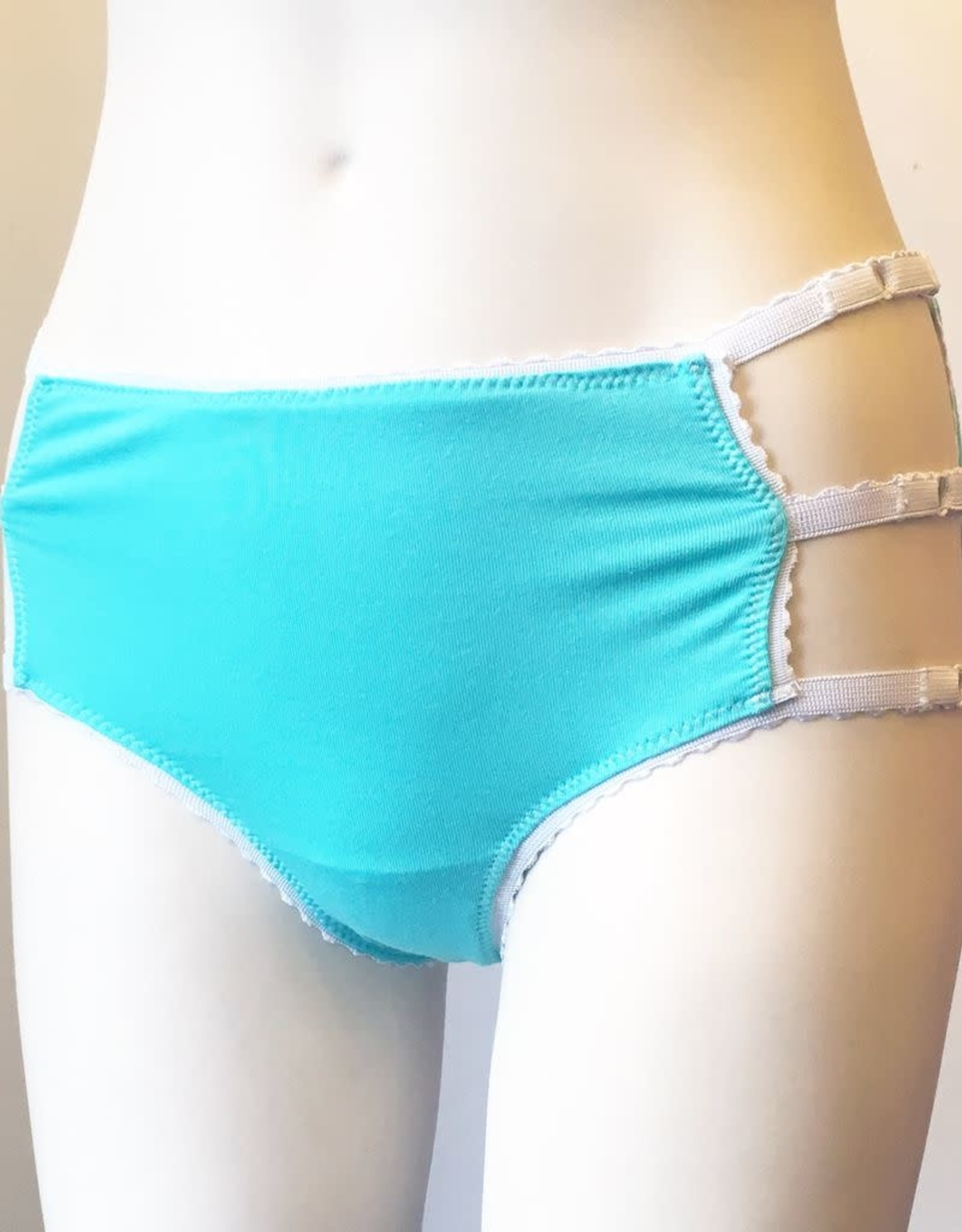 Devil May Wear Cage Panties. Bamboo blend. Adjustable size tabs. Mid Rise. Seafoam/White