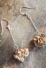Devil May Wear Steph Rough Pyrite Earrings. Rough Pyrite stones on Silver Plated Chain. 2.5"