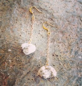 Devil May Wear Steph Rough Pyrite Earrings. Rough Pyrite stones on Gold Plated Chain. 2.5"