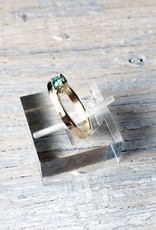 Chris Gillrie Regal Ring. 4mm Moissenite in 14K yellow gold offset from band. Size 6