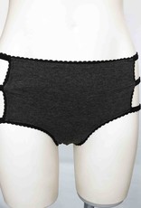 Devil May Wear Cage Panties. Bamboo blend. Adjustable size tabs. Mid Rise. Heather Grey/Black