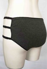 Devil May Wear Cage Panties. Bamboo blend. Adjustable size tabs. Mid Rise. Heather Grey/Black