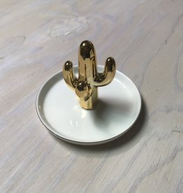 Young & Heart Cactus Ring Holder, Gold/White