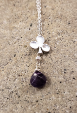 Devil May Wear Alice's Aces Necklace. Silver plated Club Charm with cubic Zirconia. Amethyst Droplet. Silver plated chain. 23"