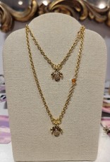 Devil May Wear Melissa Bee necklace with Amber Swarovski Crystal, Gold Plated Pendant with 10 Cubic Zirconia