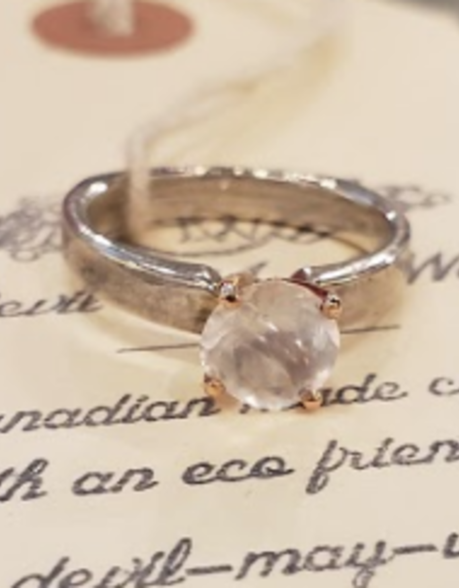 Chris Gillrie Hellen Precious Stone Ring. Solid SIlver band. Rose Gold Setting, Moonstone. Size 7