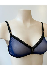 Devil May Wear Lola Bra. Mesh Front, Bamboo Blend Back. Adjustable Straps. Black/Cobalt