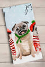 Greenbox Art Holiday - 3 French Pugs - Red & Green Tea Towel