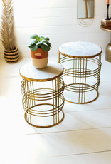 Kalalou Set of 2 Marble Top Metal Side Tables -Free Shipping