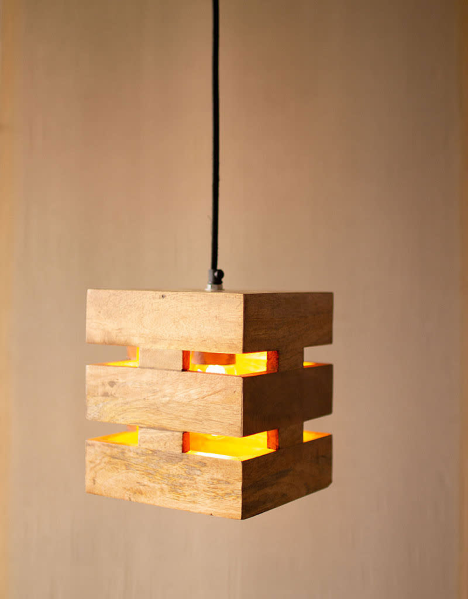 Kalalou Mango Wood Box Pendant Light