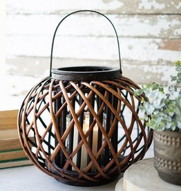 Kalalou Large Brown Willow Lantern with Wooden Handle