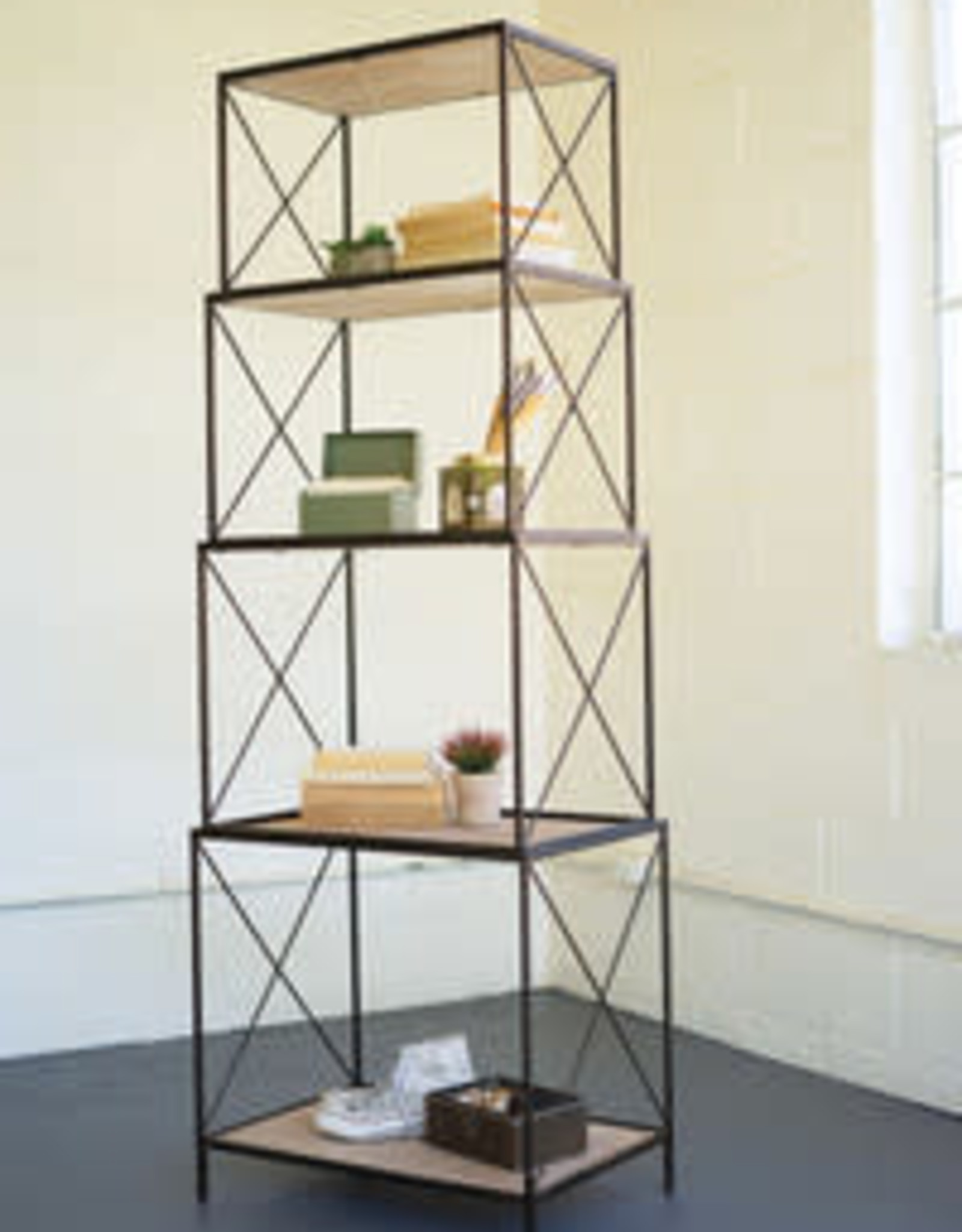 Kalalou Stackable Four Tiered Metal & Wood Shelving Unit