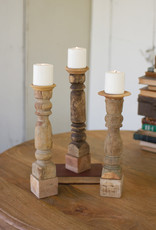 Kalalou Set of 3 Assorted Wooden Reclaimed Banister Candle Stand