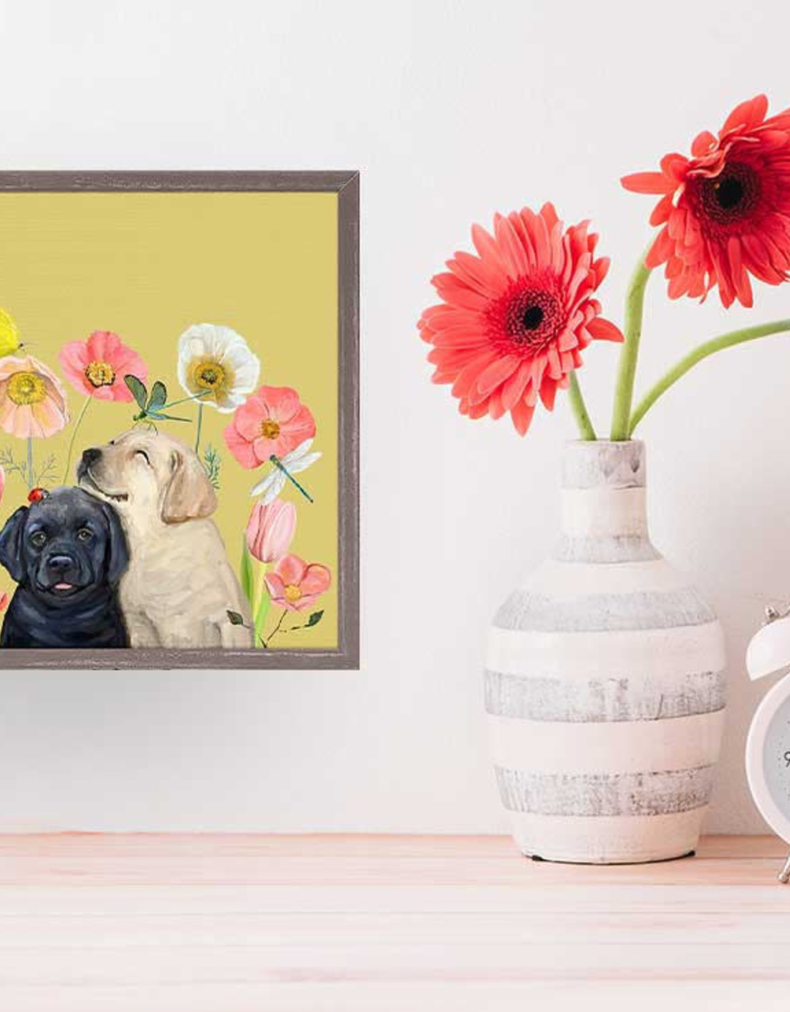 Greenbox Art Pups And Bugs - Black And Yellow Labs Mini Framed Canvas