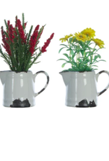 Creative Co-Op Faux Flowers in Ceramic Pitcher, Distressed White Finish, 4 Styles