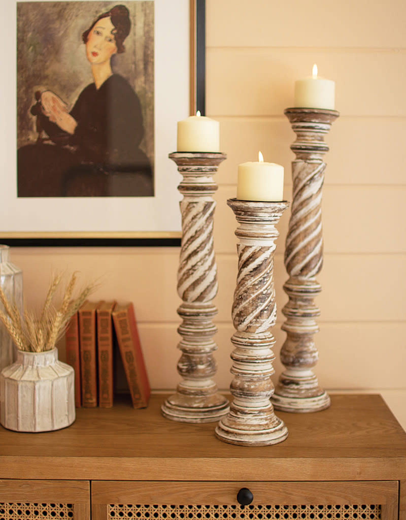 Kalalou Set of 3 Turned Wood Candle Holders-Free Shipping