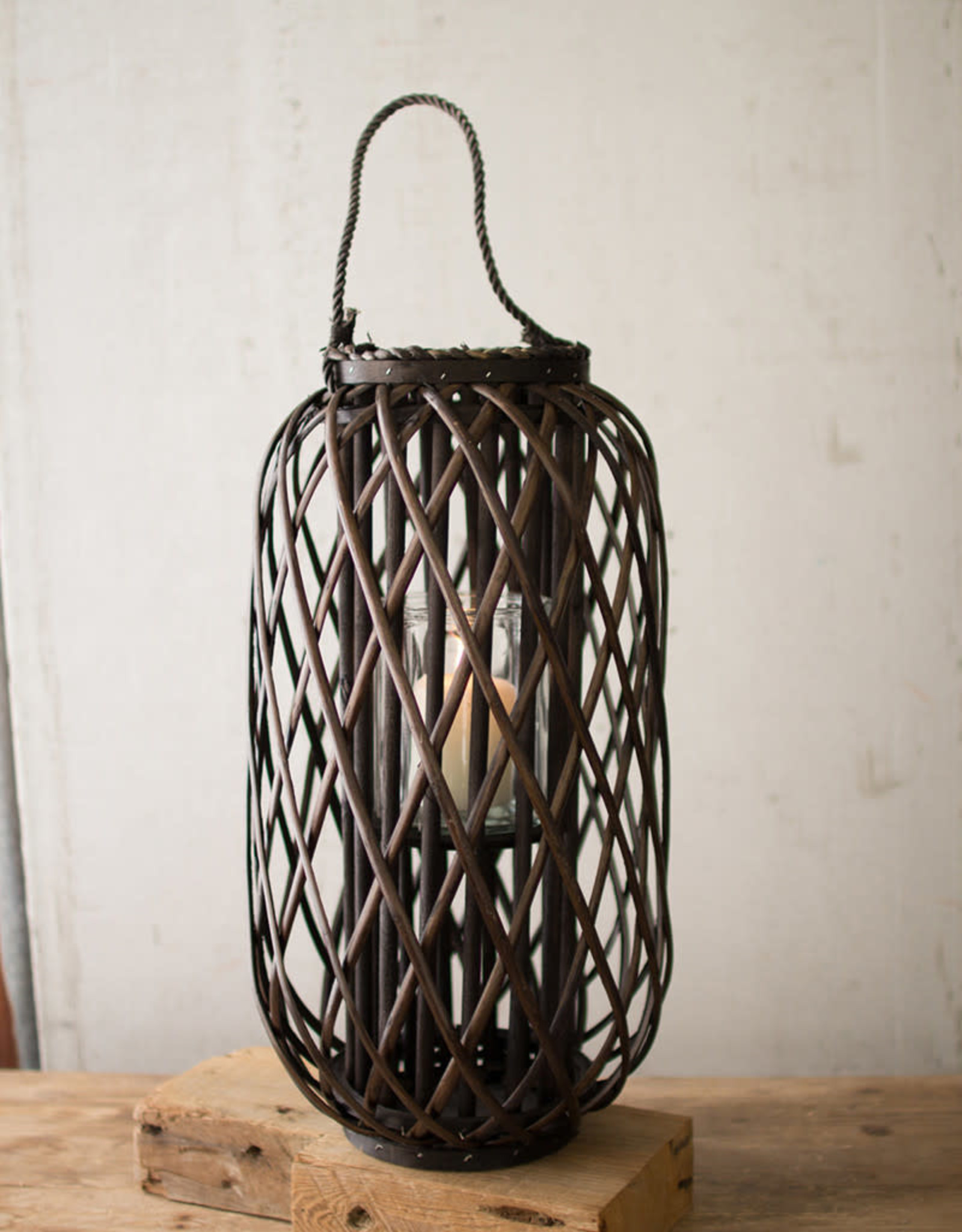 Kalalou Dark Brown Willow Lanterns With Glass-Free Shipping
