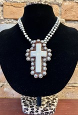 Bone Cross w/Pearls Double Ballchain Necklace
