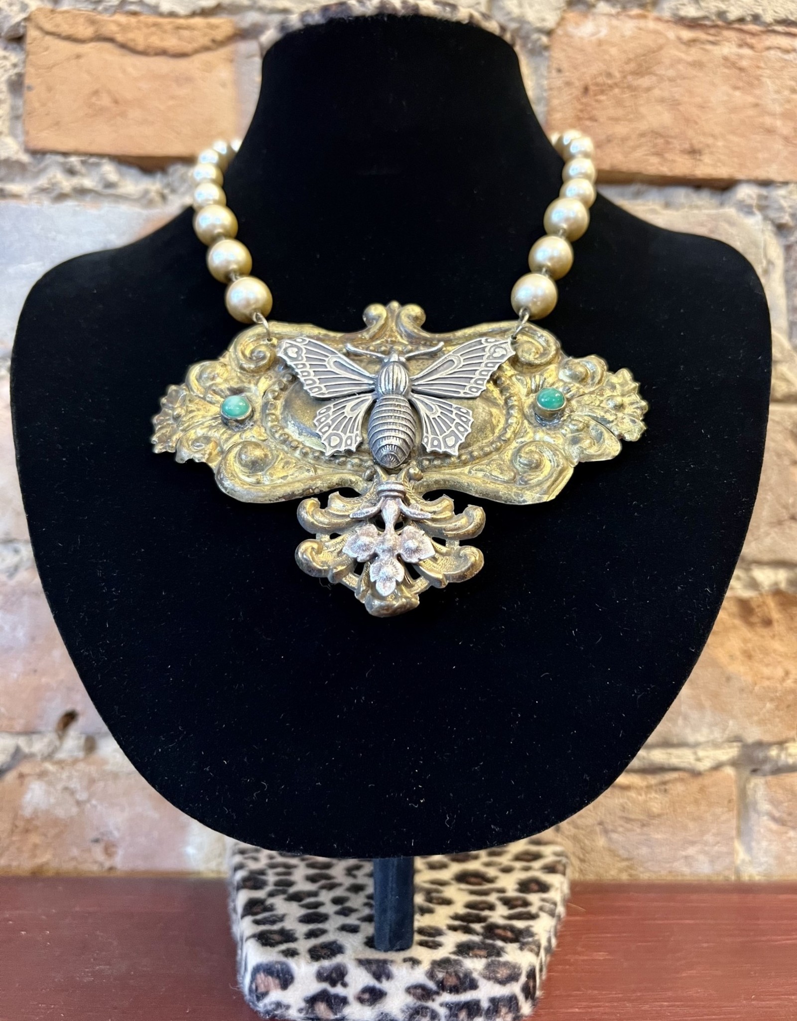 Large Gold Necklace With Silver Butterfly