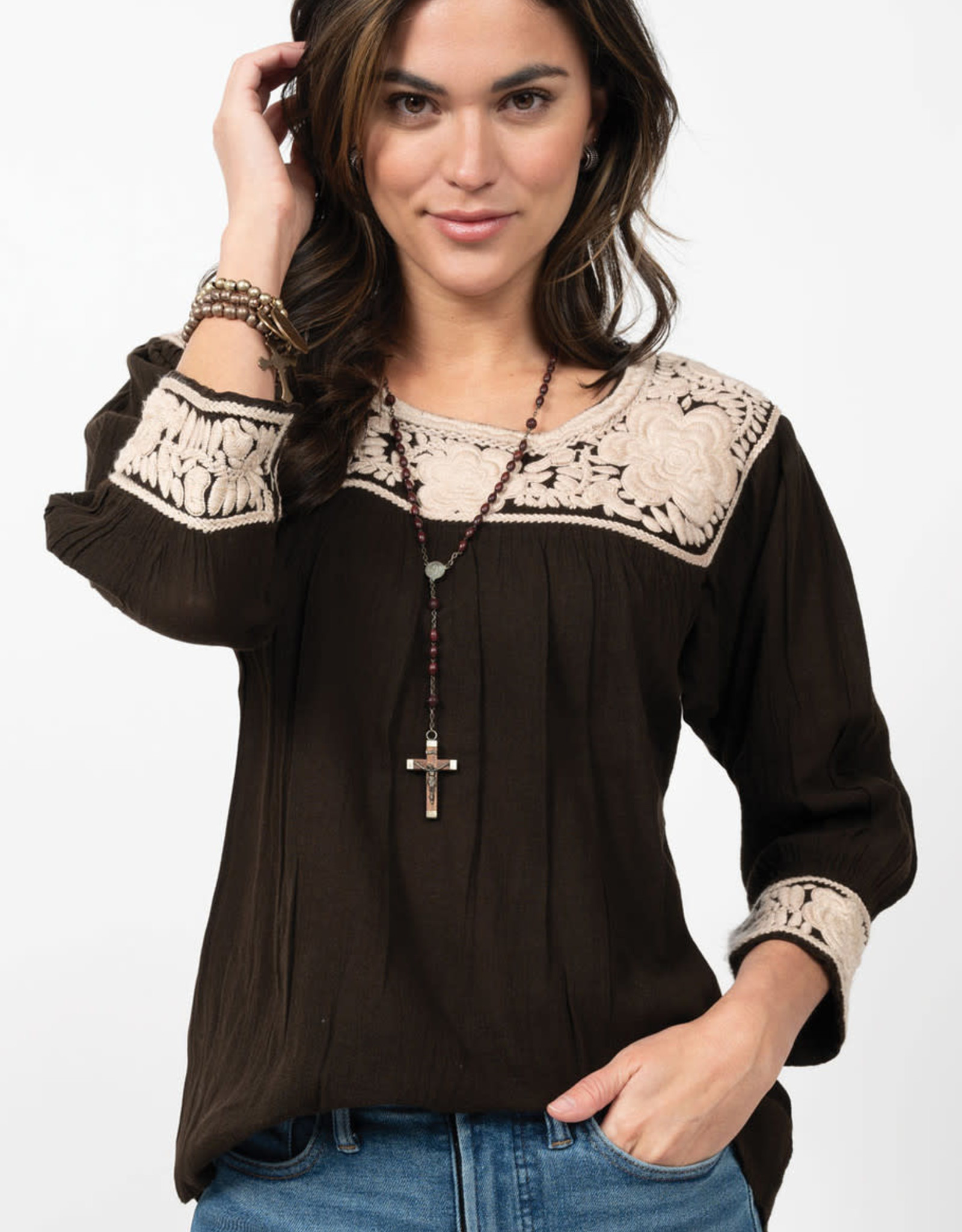 Norma Embroidered Blouse Dark Coffee