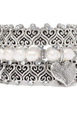 Brighton Ornate Heart Pearl Stretch Bracelet Silver-Pearl OS