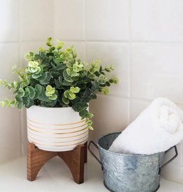 Artificial Eucalyptus in 4.75" Ceramic Pot on Wood Stand