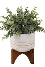 Flora Bunda Inc Artificial Eucalyptus in 4.75" Ceramic Pot on Wood Stand