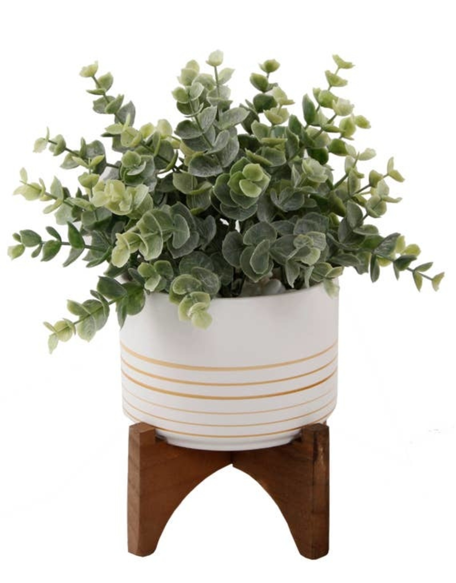 Flora Bunda Inc Artificial Eucalyptus in 4.75" Ceramic Pot on Wood Stand