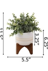 Artificial Eucalyptus in 4.75" Ceramic Pot on Wood Stand